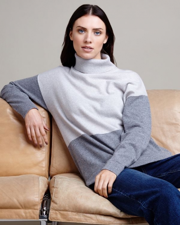 Paul Costelloe Living Studio Colour Block Long Sleeve Cashmere Polo Neck Jumper Paul Costelloe Living Studio Colour Block Long Sleeve Cashmere Polo Neck Jumper