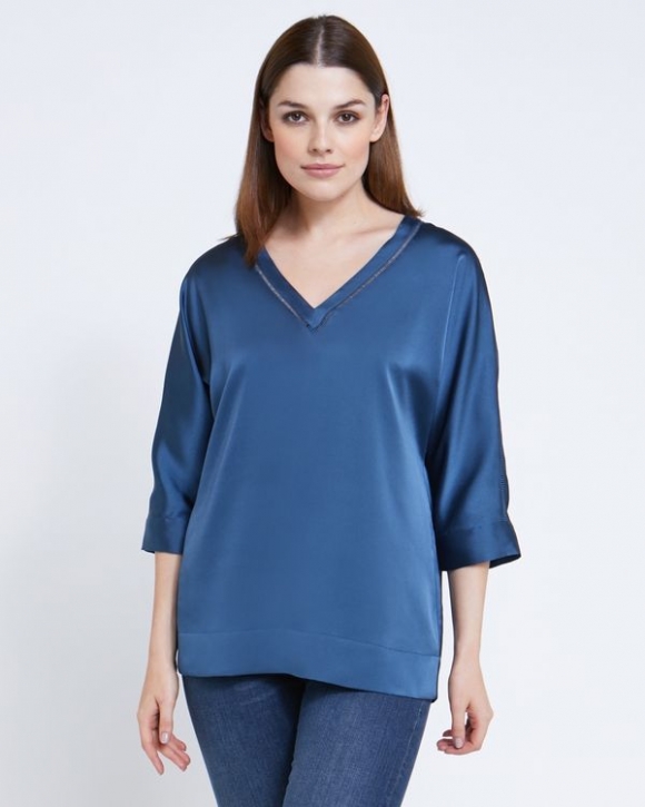Paul Costelloe Living Studio Navy V-Neck Trim Top Paul Costelloe Living Studio Navy V-Neck Trim Top