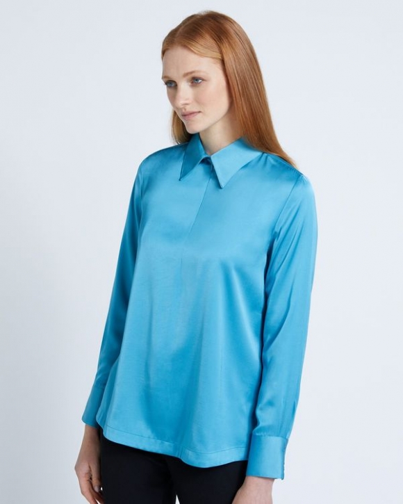Carolyn Donnelly The Edit Blue Satin Zip Shirt Carolyn Donnelly The Edit Blue Satin Zip Shirt