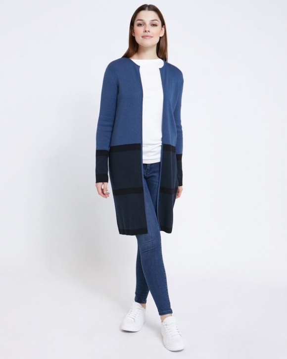 Paul Costelloe Living Studio Navy Colour Block Hem Cardigan Paul Costelloe Living Studio Navy Colour Block Hem Cardigan