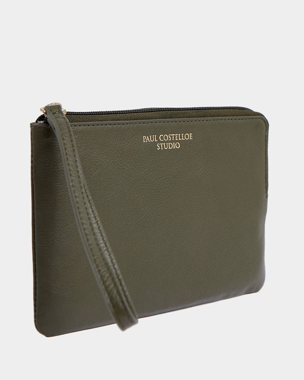 Paul Costelloe Living Studio Green Leather Wristlet Bag