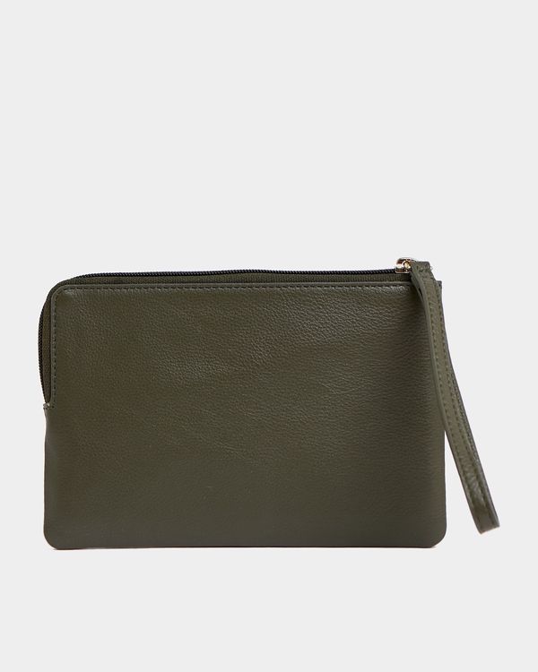 Paul Costelloe Living Studio Green Leather Wristlet Bag