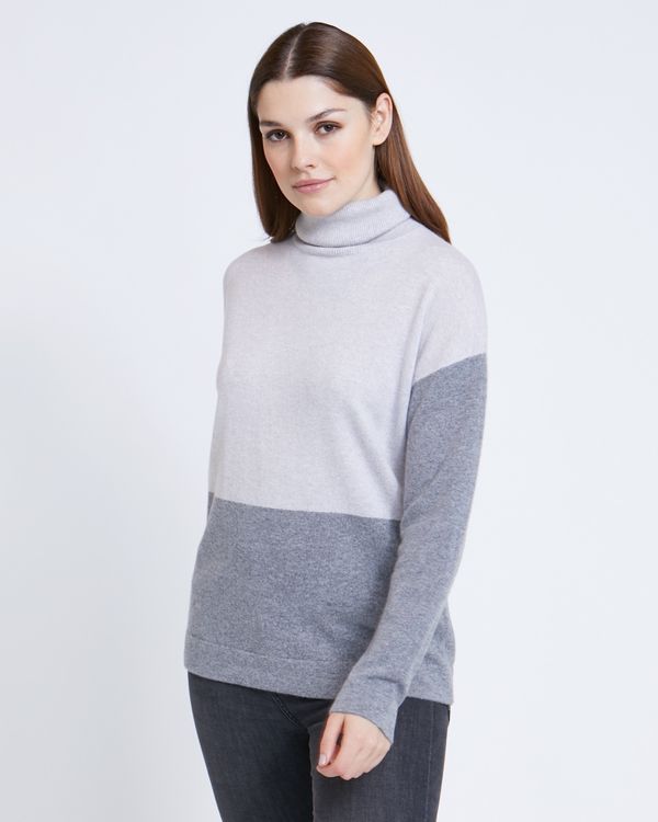 Paul Costelloe Living Studio Colour Block Long Sleeve Cashmere Polo Neck Jumper