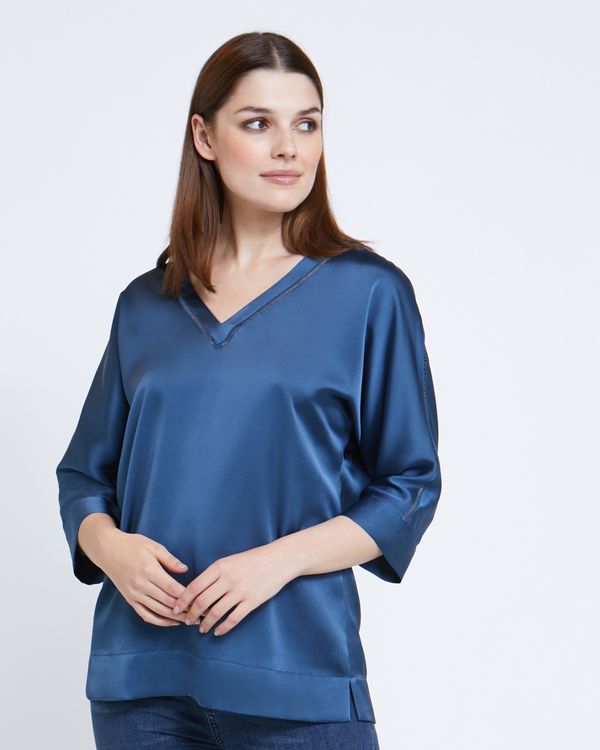 Paul Costelloe Living Studio Navy V-Neck Trim Top