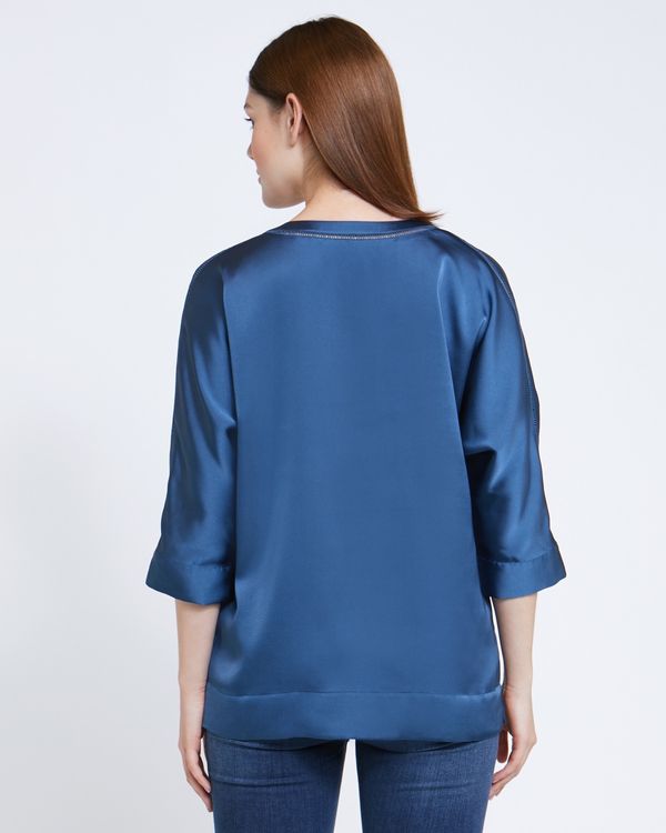Paul Costelloe Living Studio Navy V-Neck Trim Top