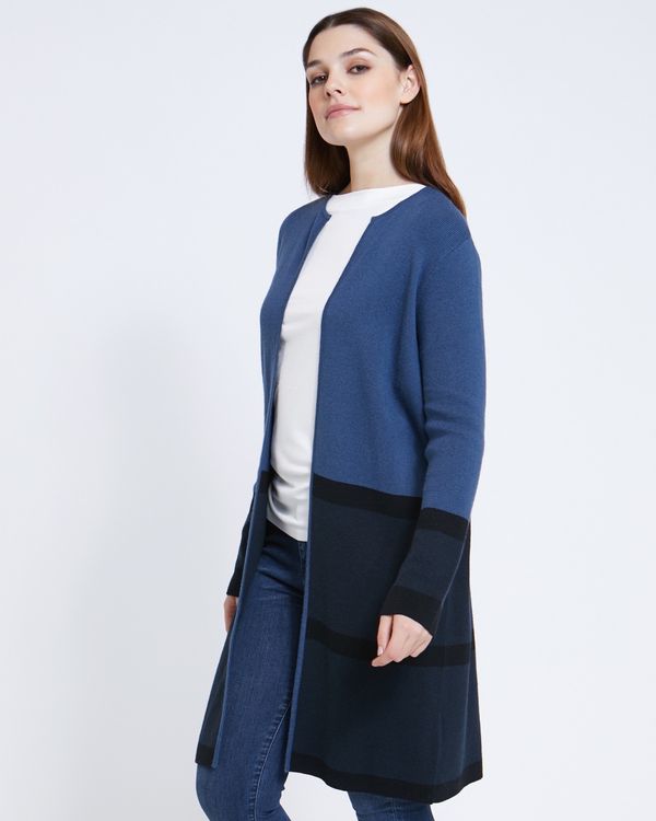 Paul Costelloe Living Studio Navy Colour Block Hem Cardigan