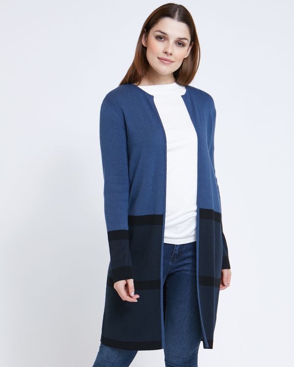 Paul Costelloe Living Studio Navy Colour Block Hem Cardigan