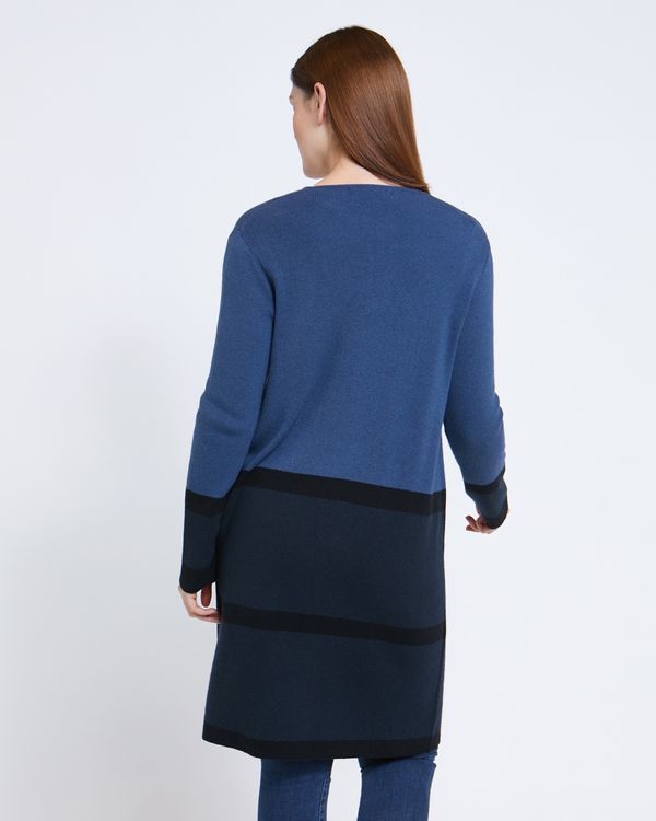 Paul Costelloe Living Studio Navy Colour Block Hem Cardigan
